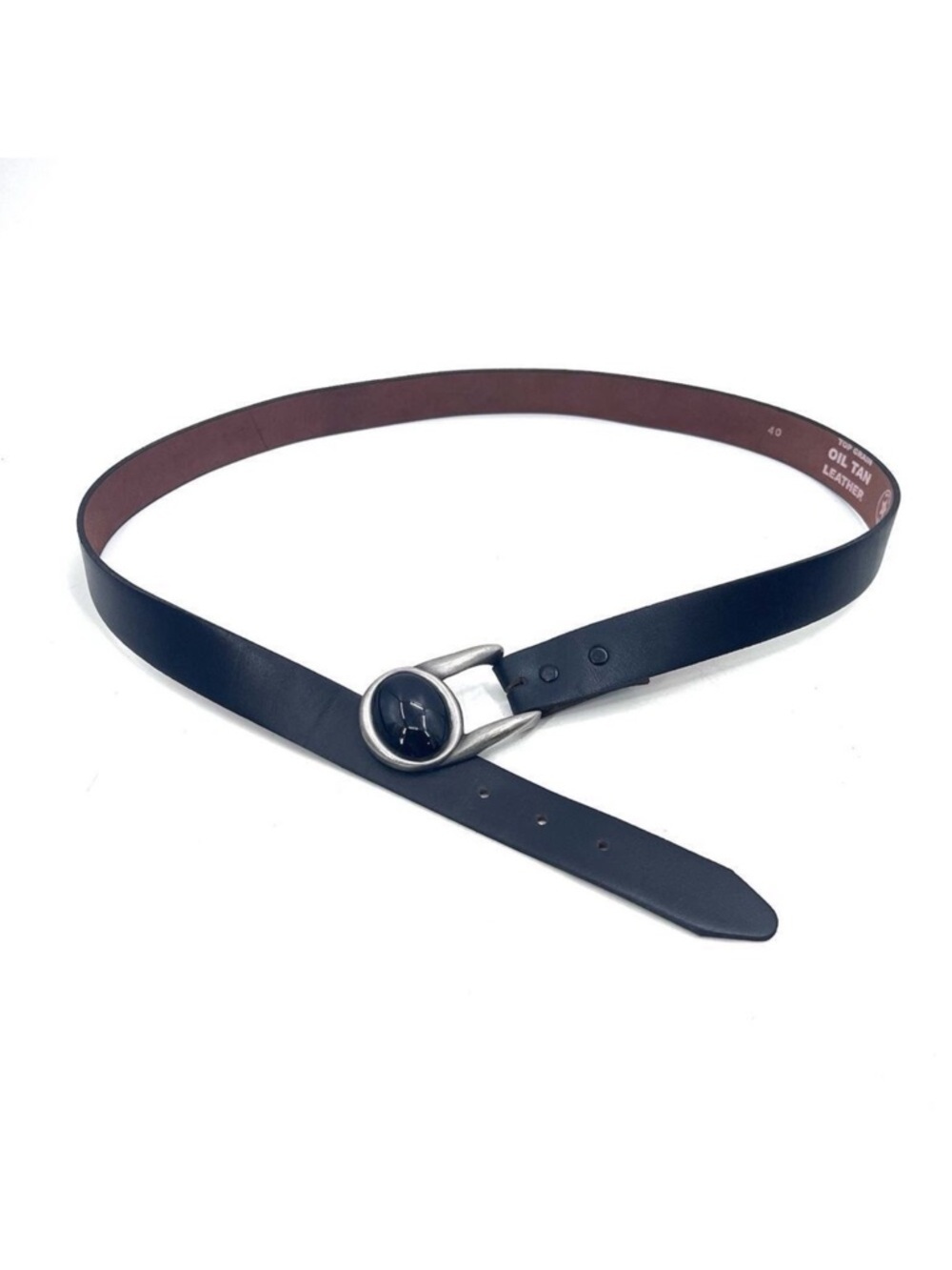 Vintage Black Leather Hip Hook Belt with Removable Pewter Buckle Womens 40"
